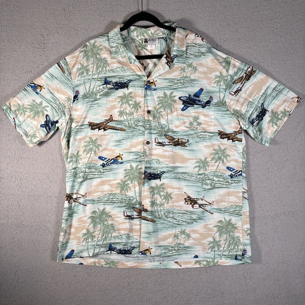 Aloha Republic Men’s Size 2XL Hawaiian Button Down Shirt Palm Tree Airplanes